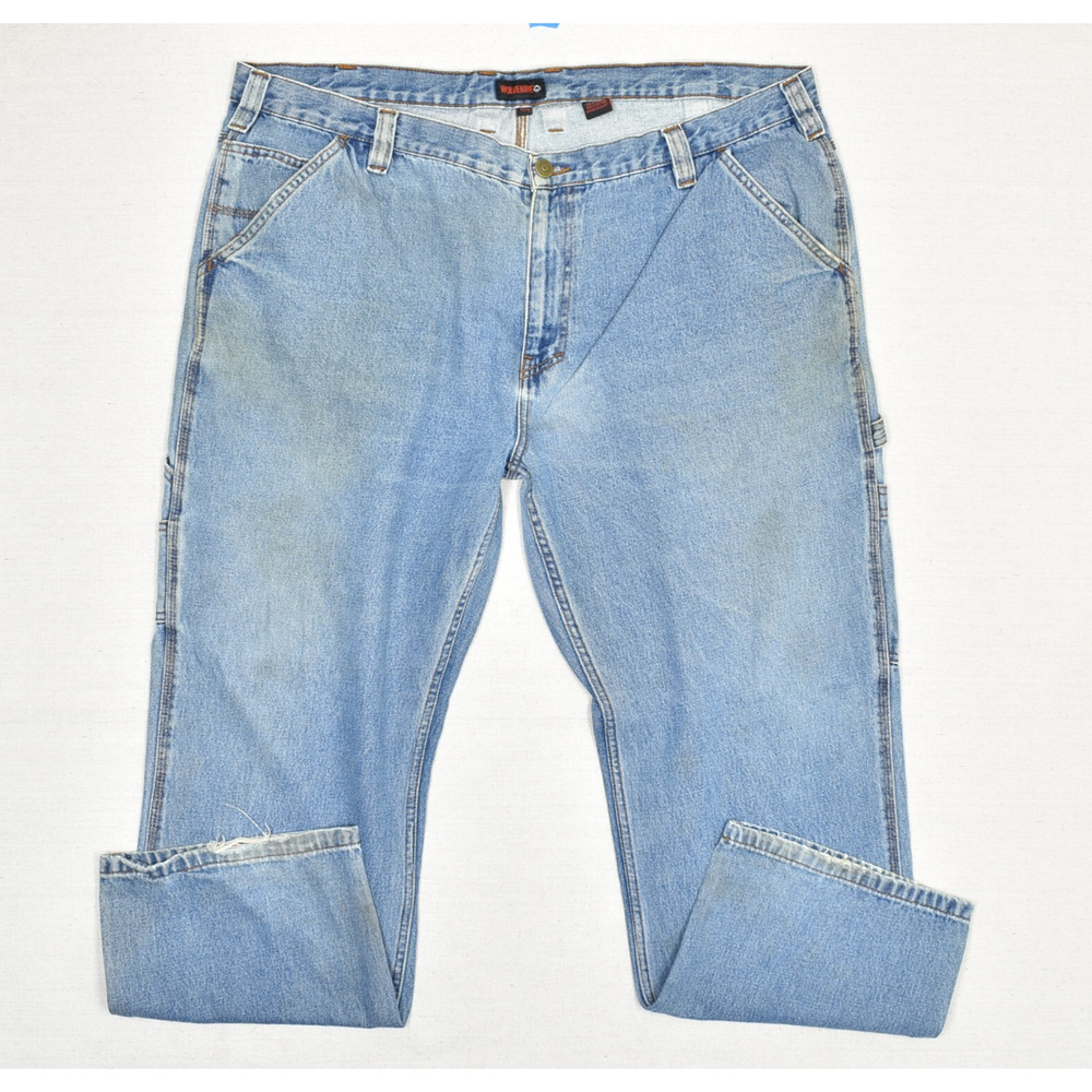 Wolverine Men's Carpenter Work Jeans Straight Stained Cotton Blue Size 42x30